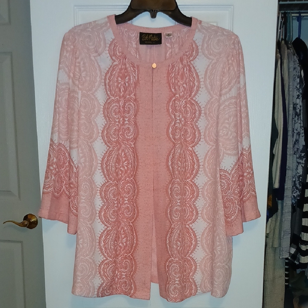 Bob Mackie Coral Lace Pattern Blouse Womens 1X